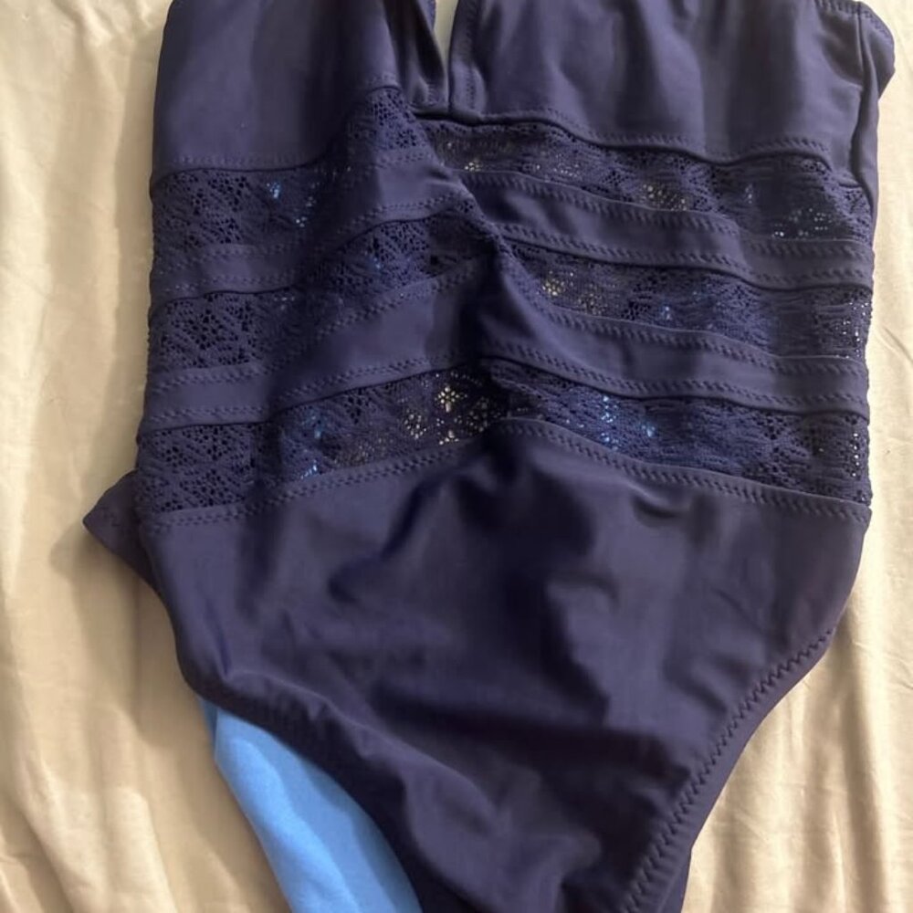 target one piece blue mesh swimsuit